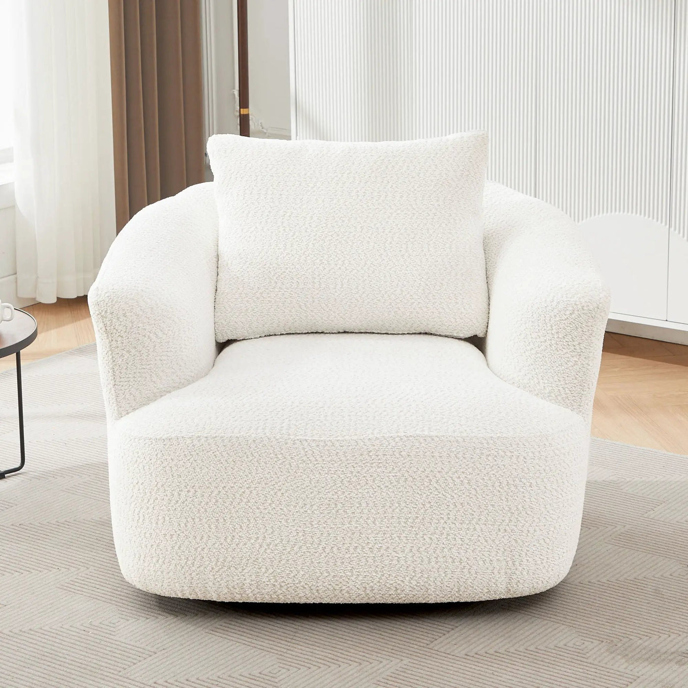 360° Swivel Barrel Sofa Chair With Throw Pillow, Upholstered Accent Chair by Unique Piece Furniture