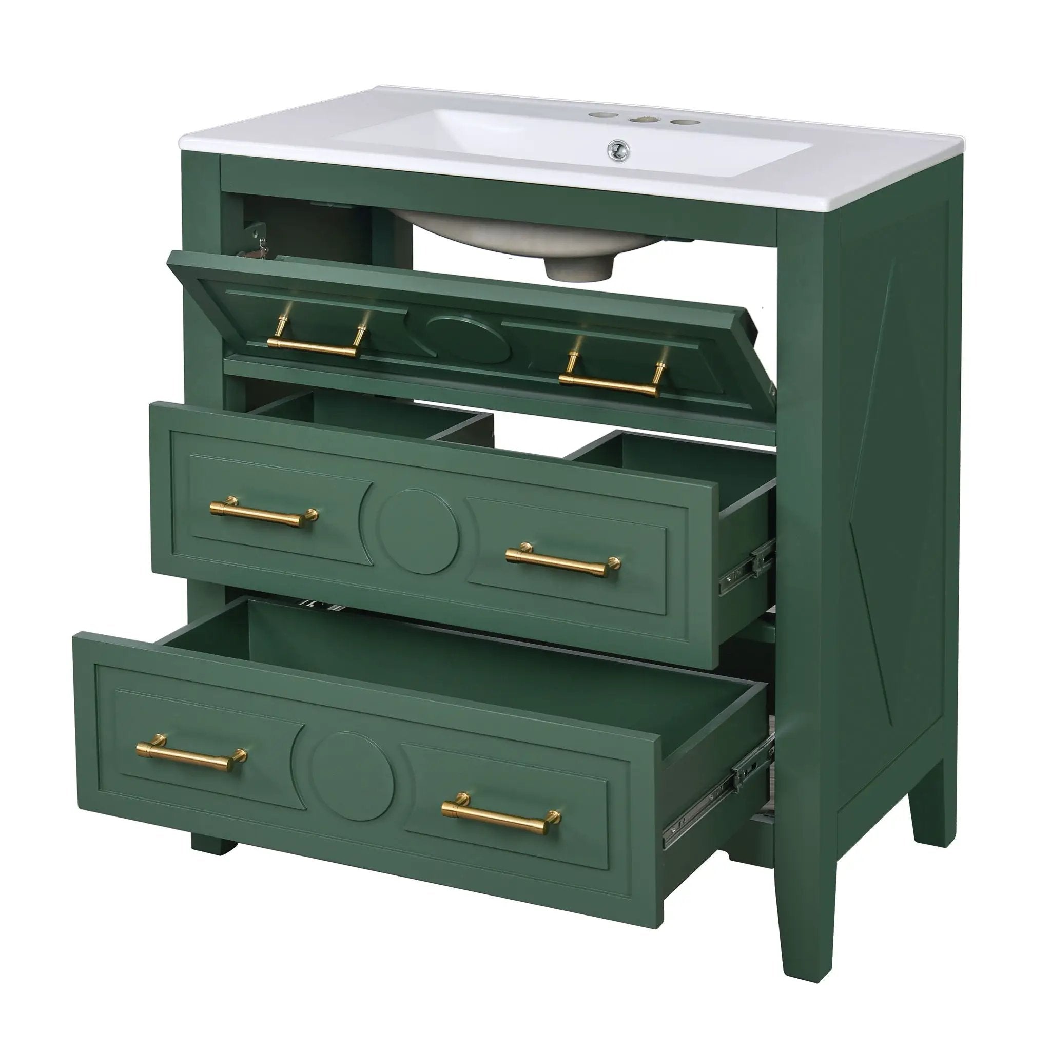 Retro Bathroom Vanity With Sink Combo, Free Standing Single Set With 3 Drawers by Unique Piece Furniture