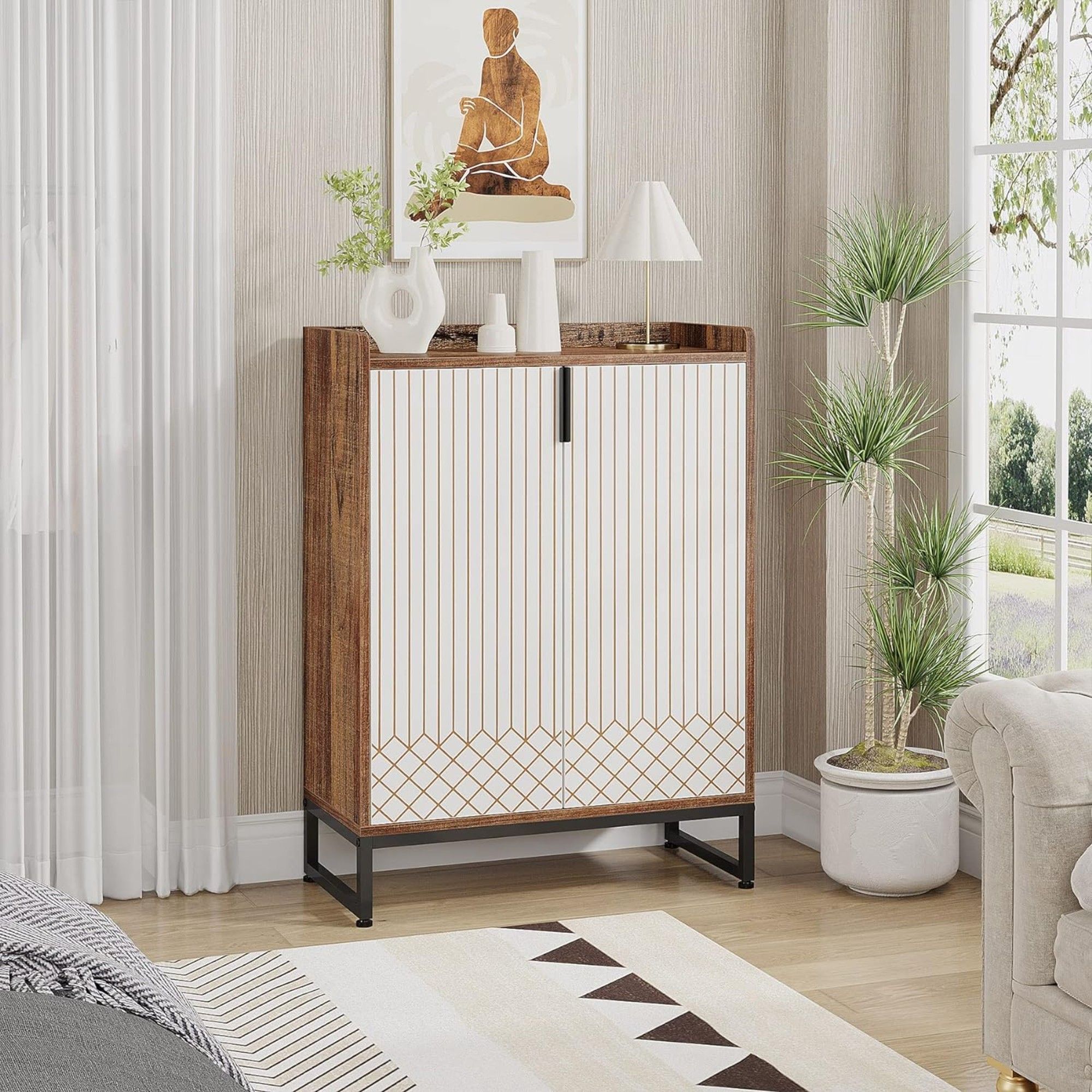 5 Tier Shoe Cabinet With Doors, Compact Entryway Storage Organizer by HouseOfZazla
