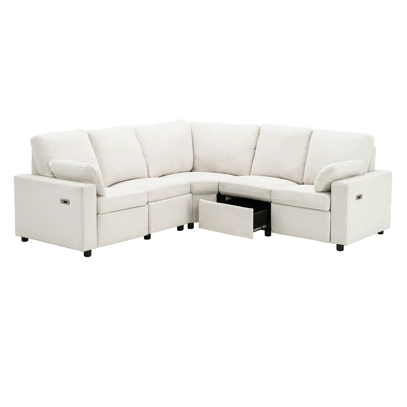 Power Recliner Sectional Sofa Home Theater Reclining Sofa With Two USB Ports, Two Storage Drawers For Living Room by HouseOfZazla