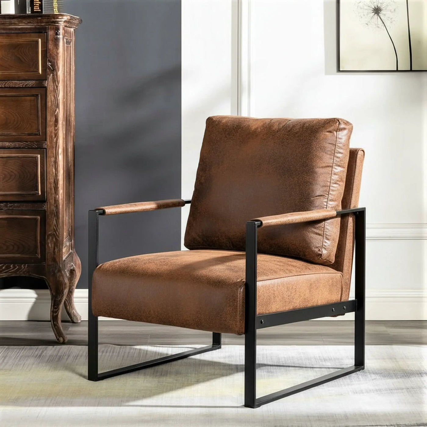 Classic Mid Century Modern Accent Chair With Durable Square Metal Frame, Armchair by HouseOfZazla