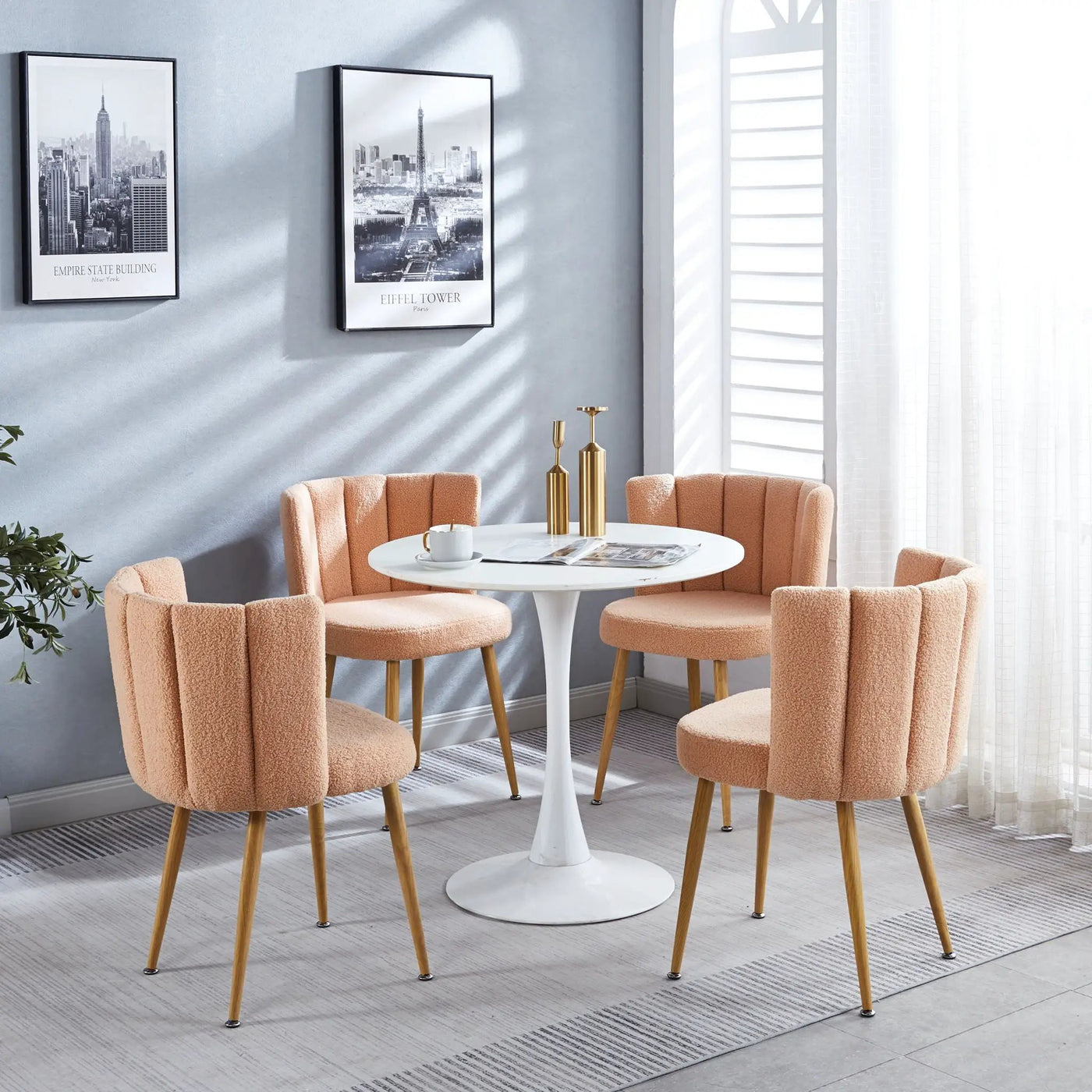 Modern Dining Chair (Set of 2) With Iron Tube Wood Color Legs, Shorthair Cushions And Comfortable Backrest, Suitable For Dining Room, Living Room, Cafe, Simple Structure by Unique Piece Furniture