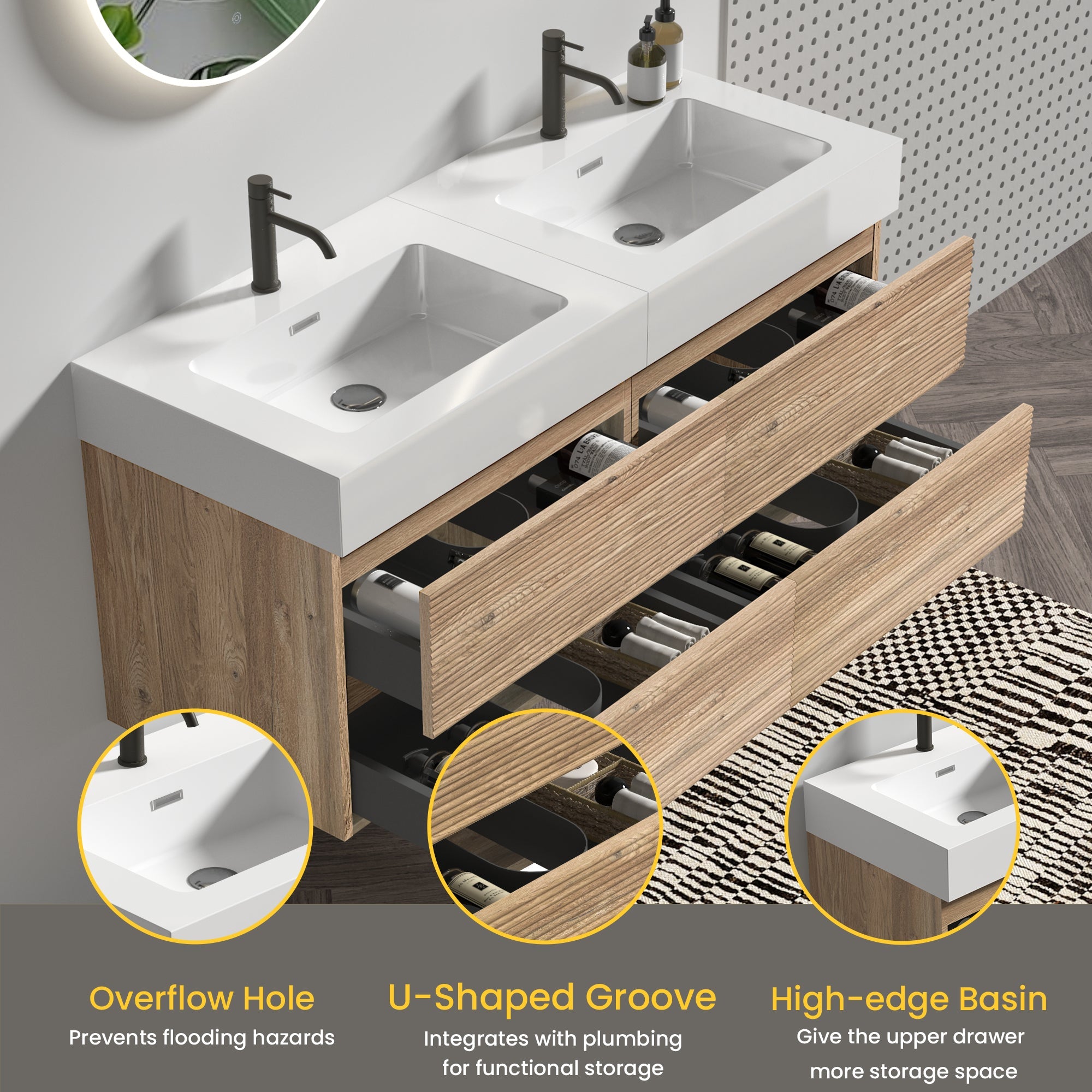 Grace 60" Bathroom Vanity with Double Drawers by HouseOfZazla