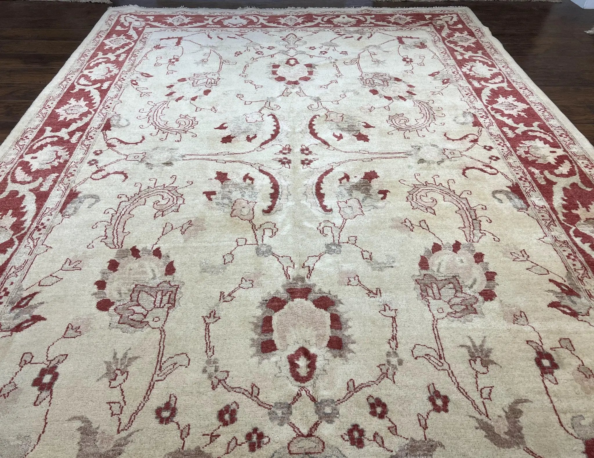 Peshawar Rug 8x12 Pakistani Carpet, Oriental Rug 8 x 12 Chobi Rug, Beige and Red, Allover Large Floral Design, Hand Knotted Vintage Wool by Jewel Rugs