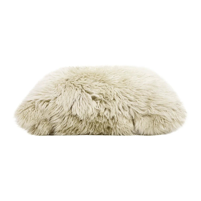 Astrid - Square New Zealand Sheepskin Accent Throw Pillow Cover With Feather Insert - Taupe / Natural by HouseOfZazla