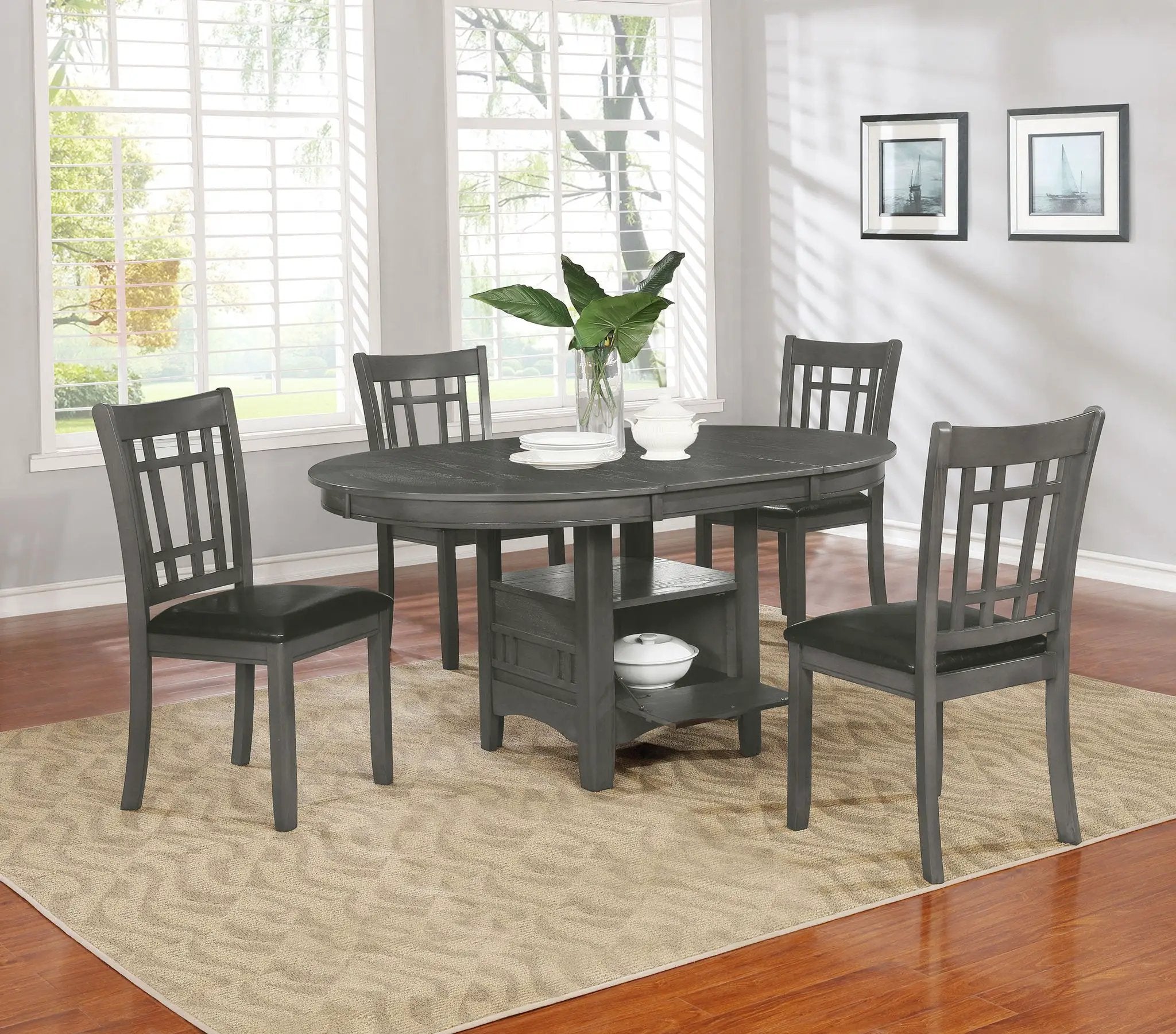 Lavon 5-piece Oval Extension Leaf Dining Set Medium Grey by Unique Piece Furniture