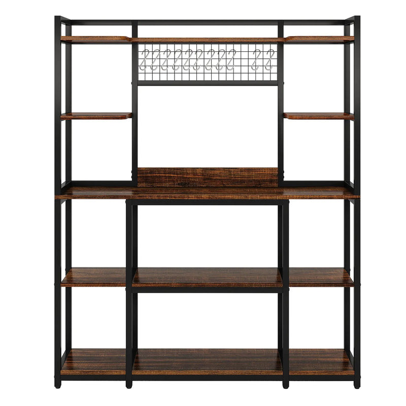 Baker's Rack With Hutch, 5 Tier Kitchen Storage Shelf, Freestanding Utility Pantry Organizer With Hooks And Microwave Stand - Black by HouseOfZazla
