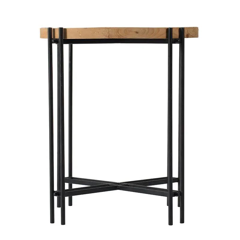 Round Side Table With Wood Top, End Table For Living Room Bedroom - Black Brown by Unique Piece Furniture