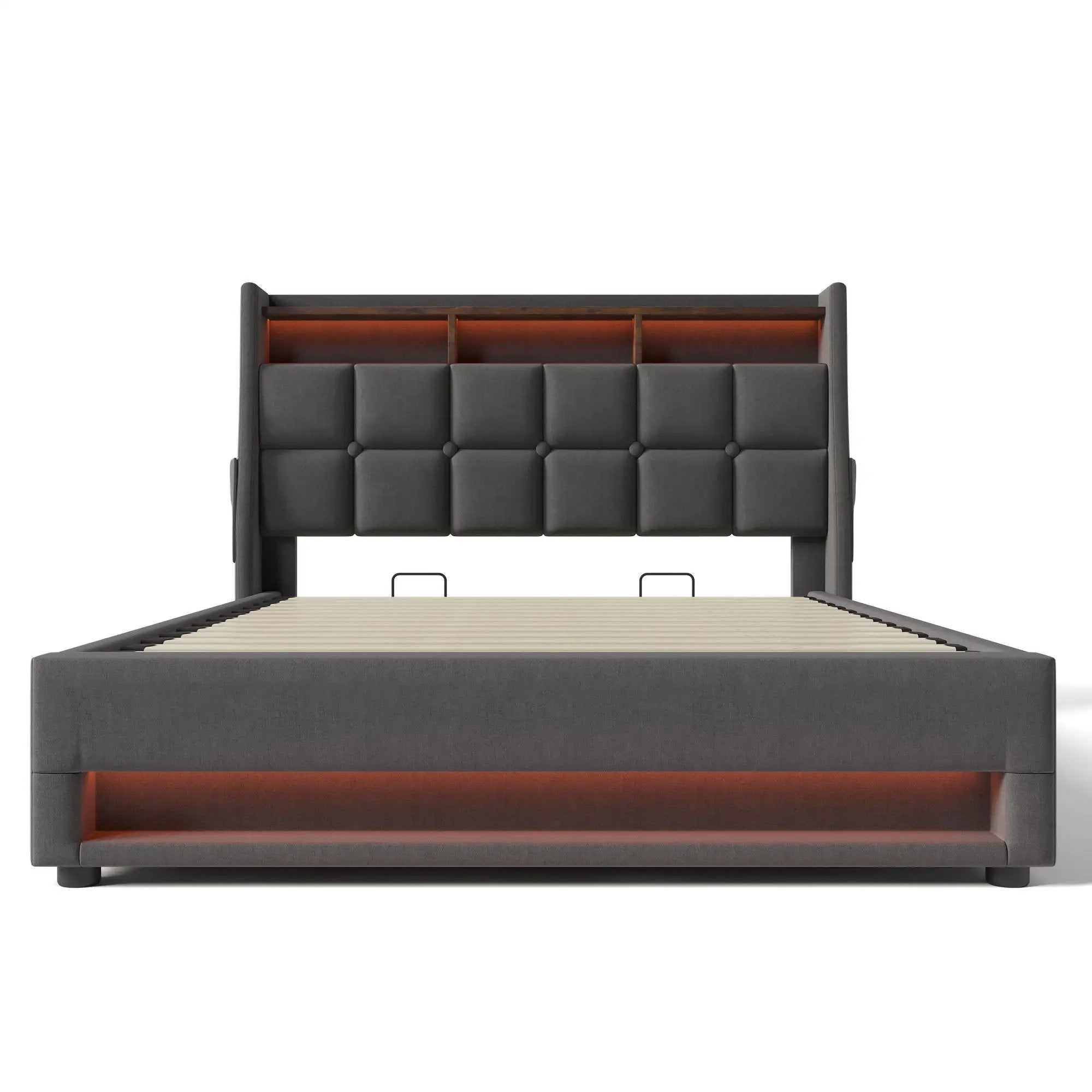 Upholstered Platform Bed With A Hydraulic Storage System, LED And USB Charging (Without Mattress) by HouseOfZazla