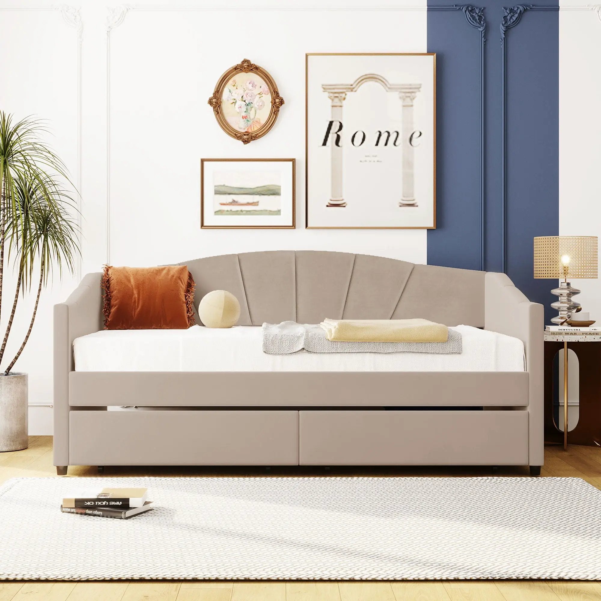 Upholstered Daybed With Two Drawers And Wood Slat by Unique Piece Furniture