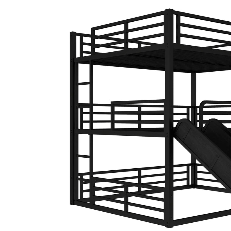 Queen Over Queen Over Queen Bunk Bed with Slide by HouseOfZazla
