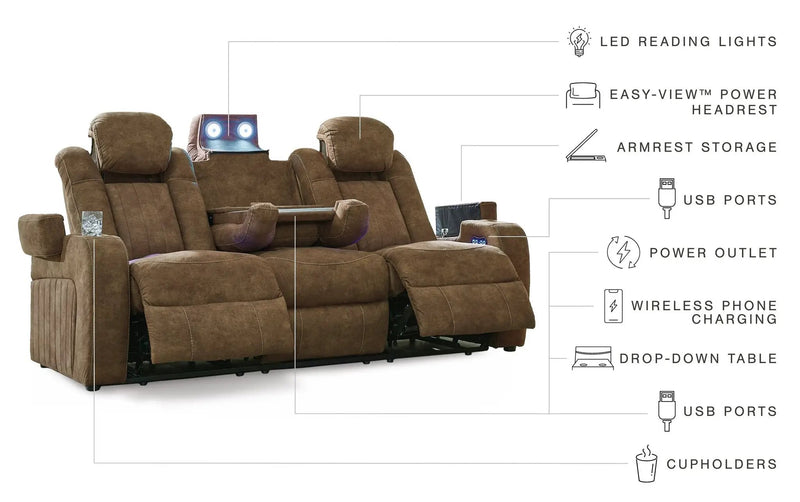 Wolfridge - Power Reclining Sofa With Adj Headrest - Brindle by Unique Piece Furniture