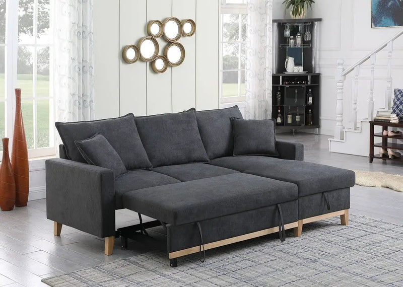 Colton - Reversible Sleeper Sectional Sofa With Storage Chaise - Dark Gray by HouseOfZazla