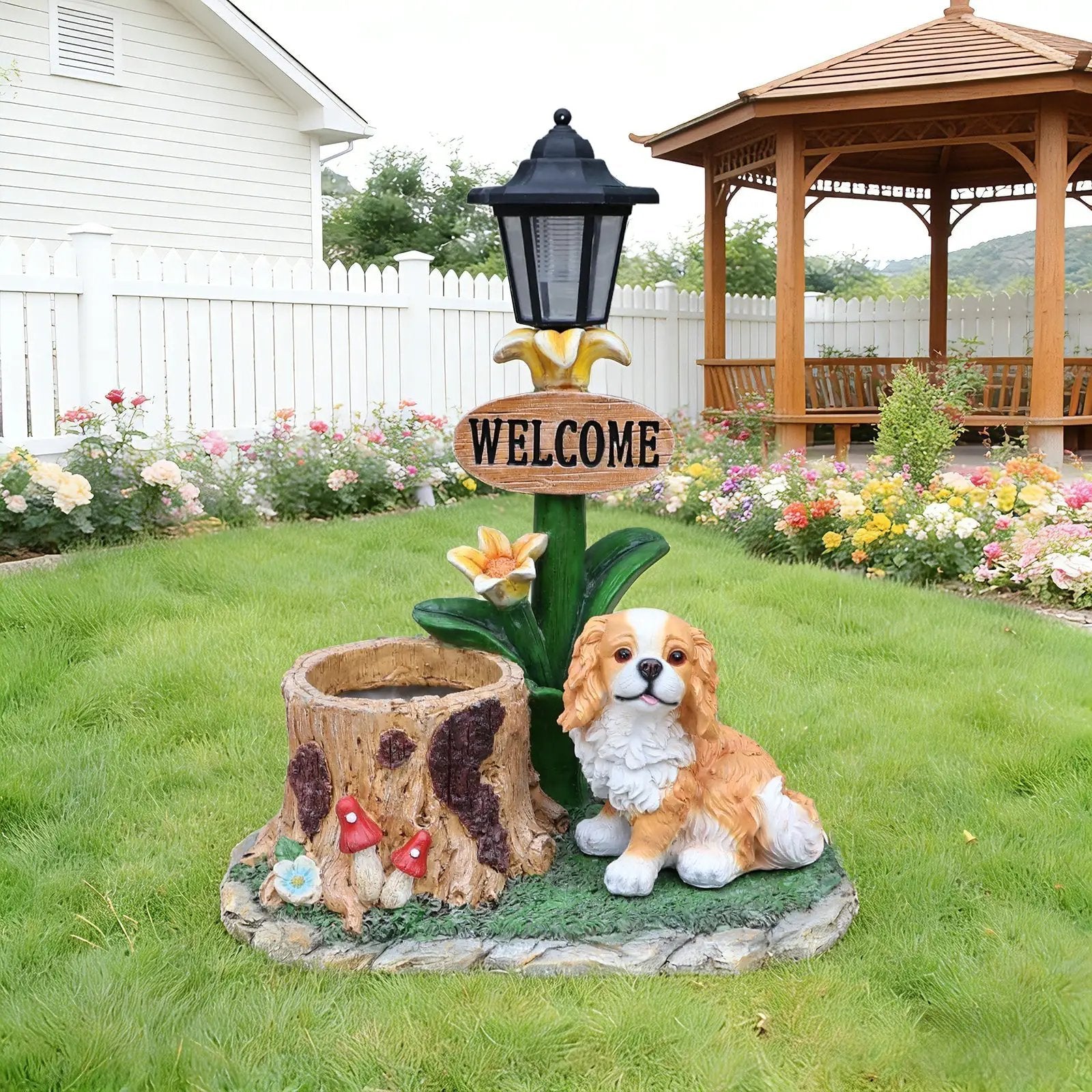 Sitting Dog Solar Lantern Planter Statue by HouseOfZazla