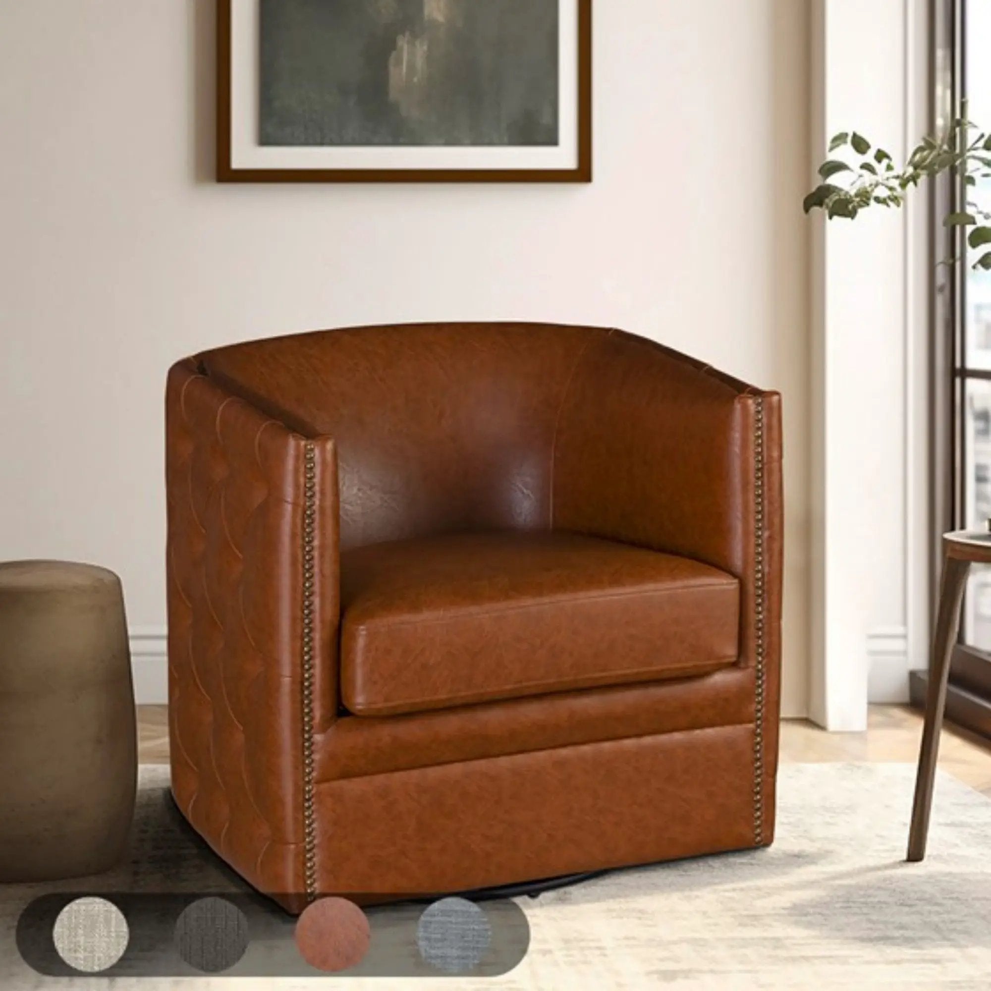 Swivel Chair With Tufted Barrel Design And Nailhead Accents by Unique Piece Furniture