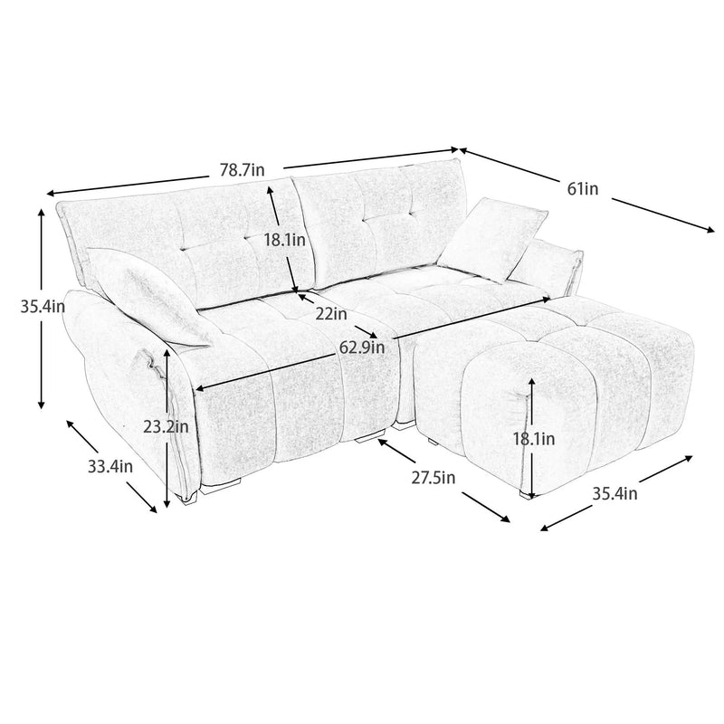 Modern Chenille Fabric 2-Seater Sofa With Ottoman by HouseOfZazla