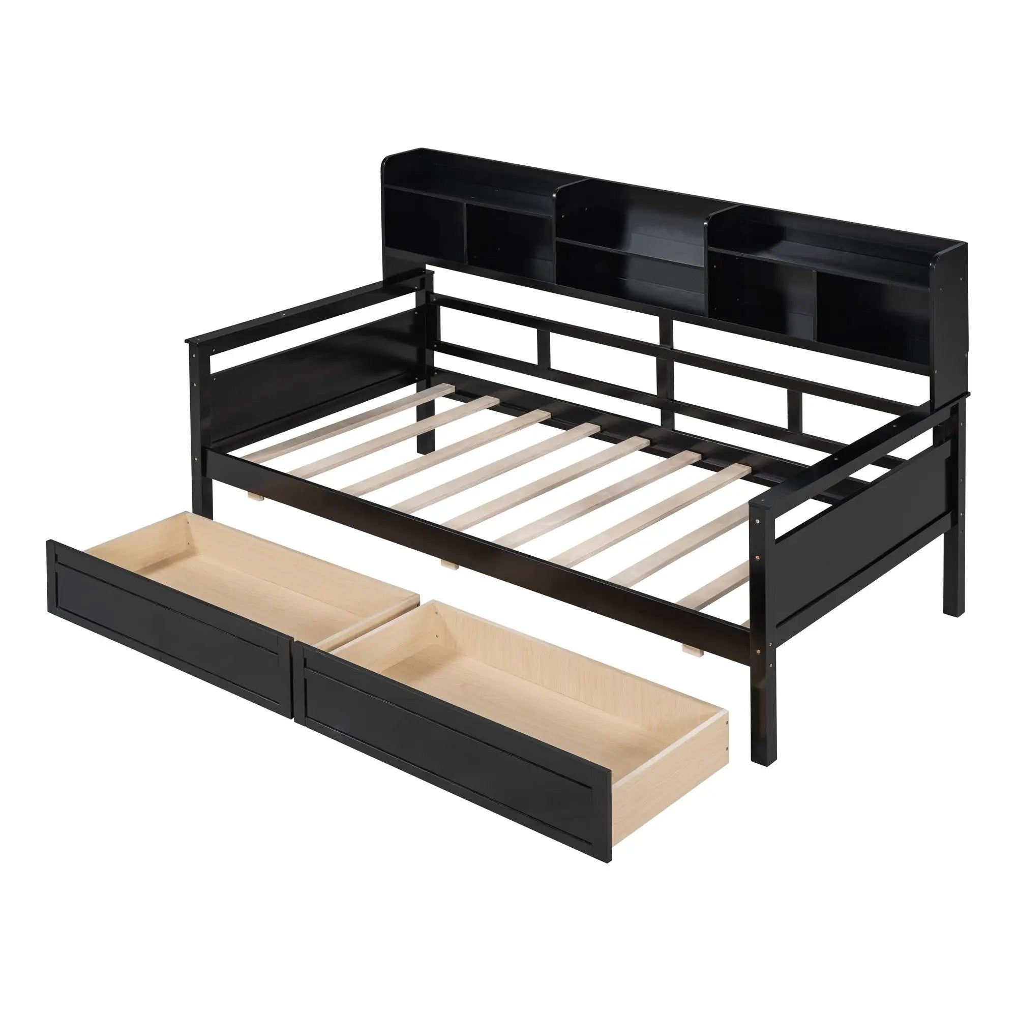 Daybed, Slat Support, With Bedside Shelves And 2 Drawers by HouseOfZazla