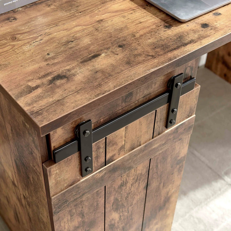 Home Office Desk One Cabinet Three Shelves Faux Barn Door On Metal Euro Hinges Modesty Panel - Distressed Wood by HouseOfZazla