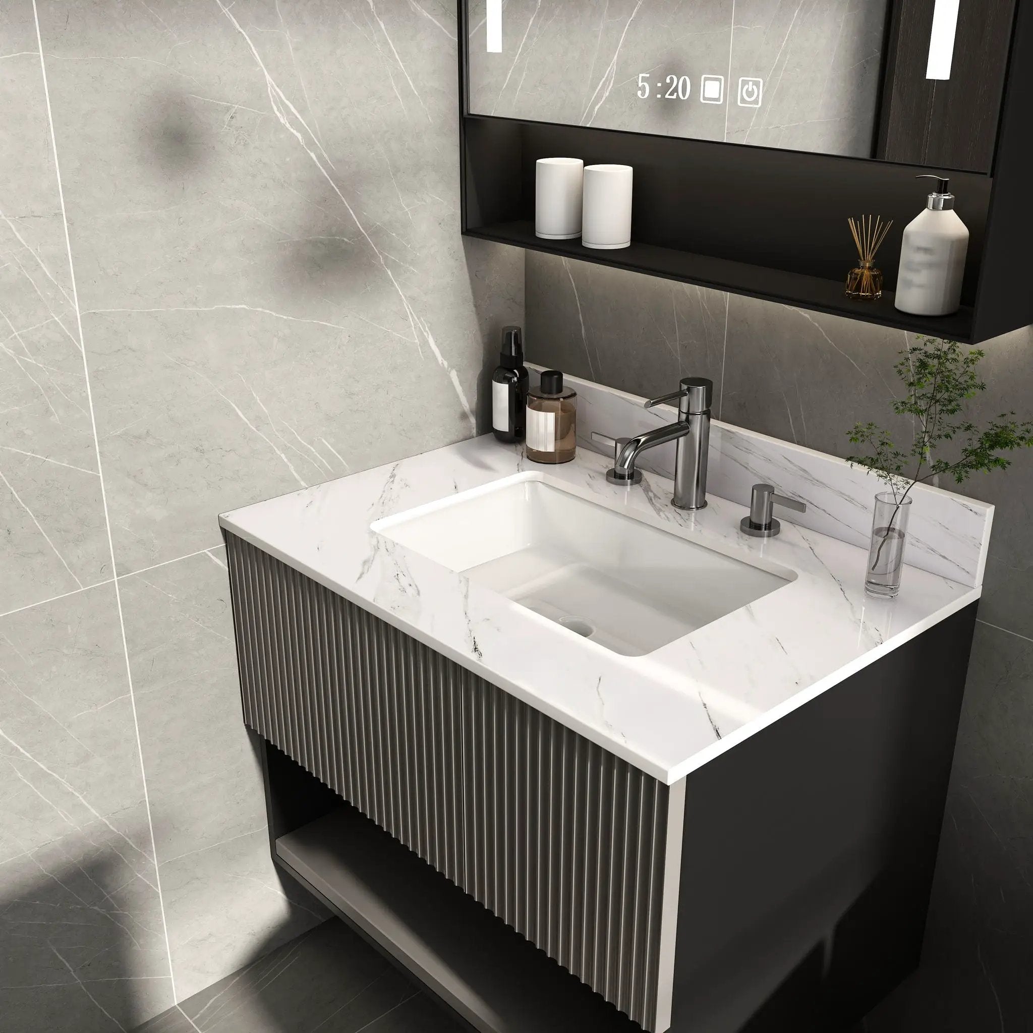Bianco Carrara Venato Elegant Marble Vanity Top, Bathroom Vanity With Undermount Sink, Sintered Stone by HouseOfZazla