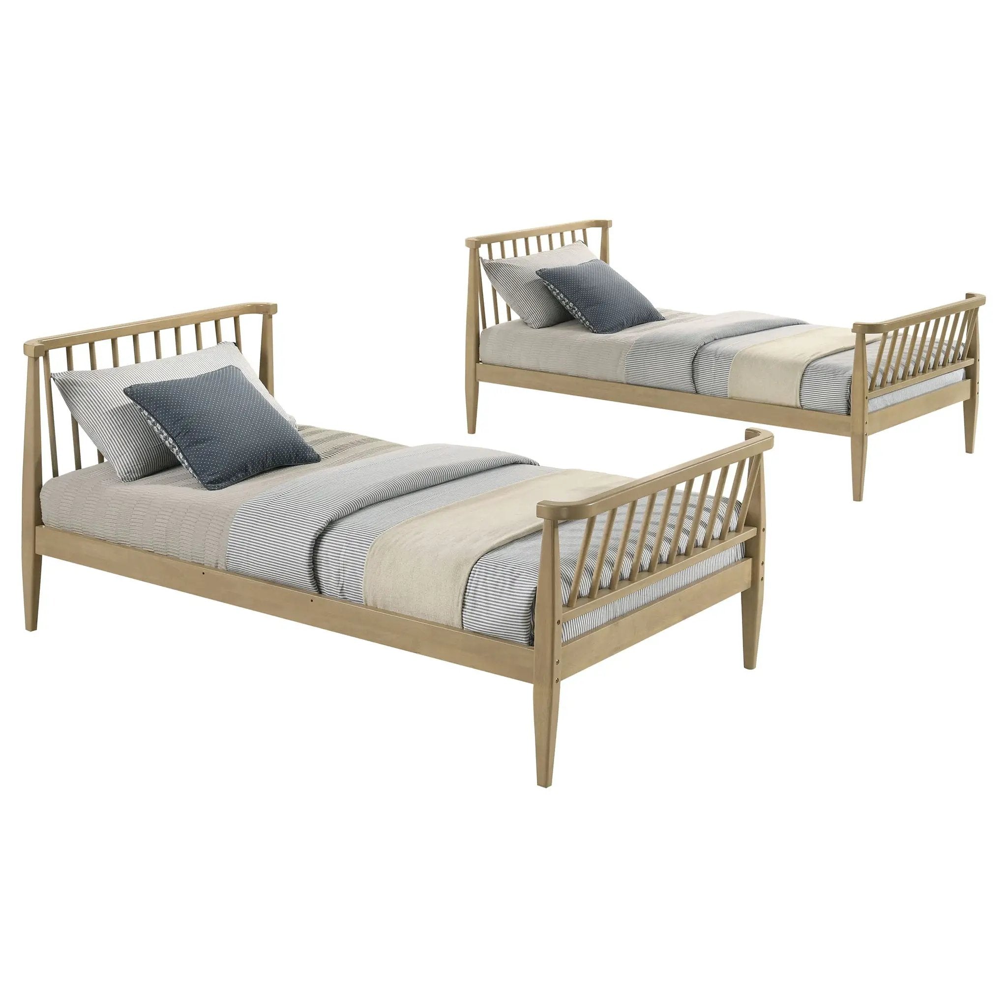 Abram Windsor Twin Over Twin Wood Bunk Bed with Ladder Almond by Unique Piece Furniture