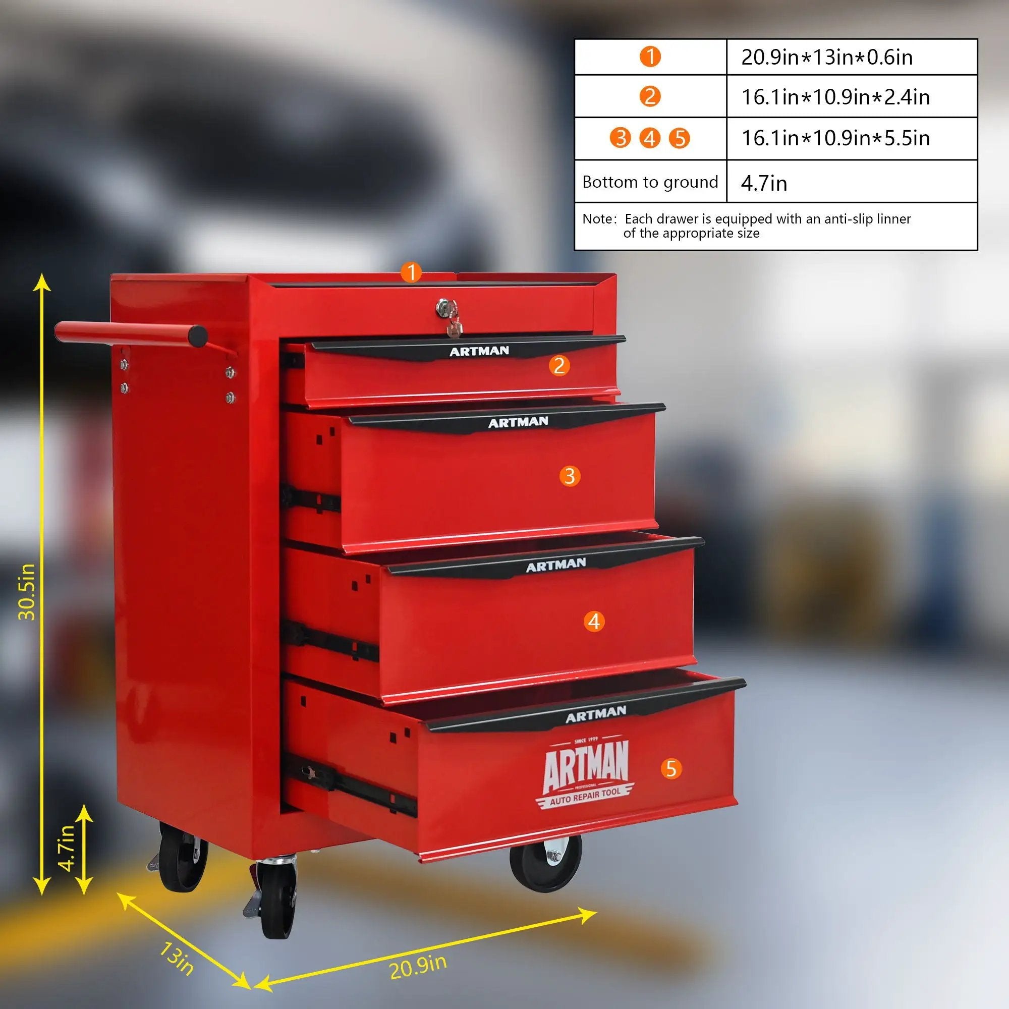 Rolling Metal Tool Chest With Drawers, Steel Storage Cabinet With Ball Bearing Slides by HouseOfZazla