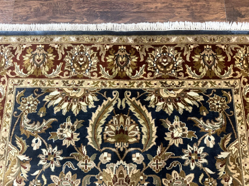 Indian Agra Rug 6x9, Floral, Traditional Rug, Dark Green Maroon Tan by Jewel Rugs