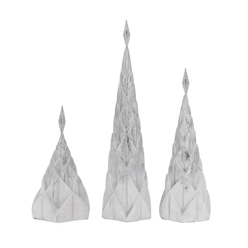 Resin / Foil Christmas Tree With Star Top (Set of 3) - White / Silver by Unique Piece Furniture