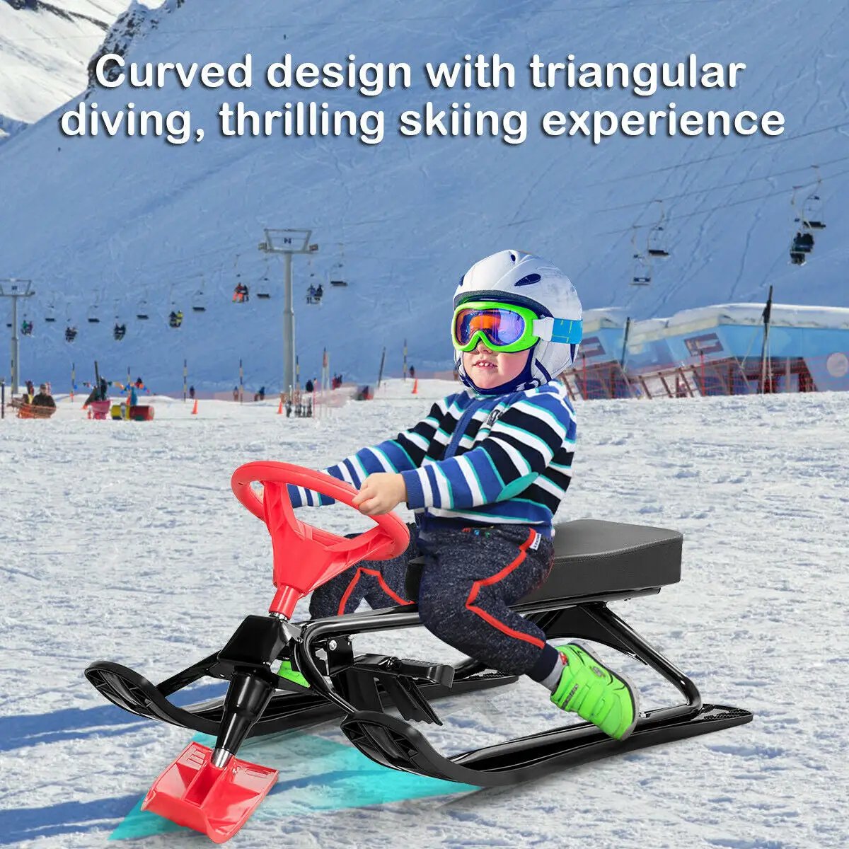 Kids Snow Sand Grass Sled w/ Steering Wheel and Brakes, photo 3 of 16