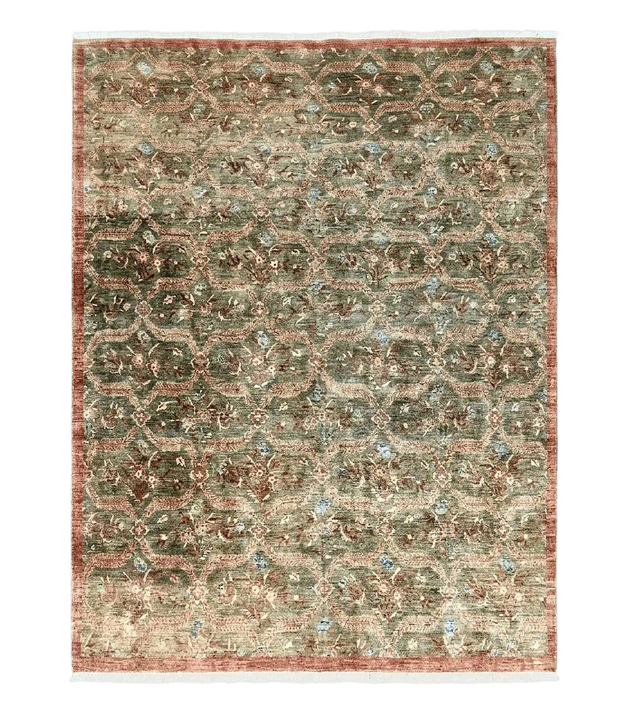 Large Modern Pakistani Rug 9x12, Handmade Wool Carpet, Peshawar Rug, Hand Knotted Oriental Rug, Contemporary, Floral, Light Green by Jewel Rugs