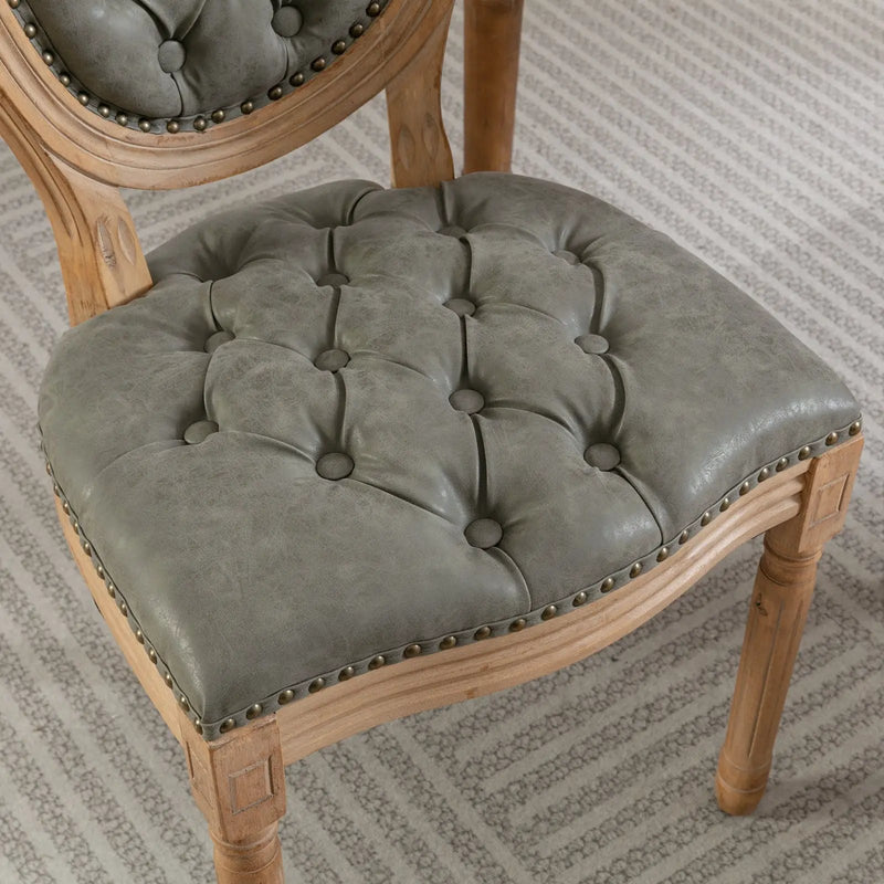 French Style Solid Wood Frame Antique Painting, Hand-Pulled Buckle Decoration Artificial Dining Chair With Nailhead Trim, Wood Legs by HouseOfZazla