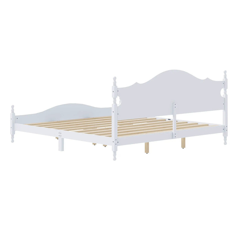 King Bed Frame with Headboard, Retro Style Wooden Platform Bed by HouseOfZazla