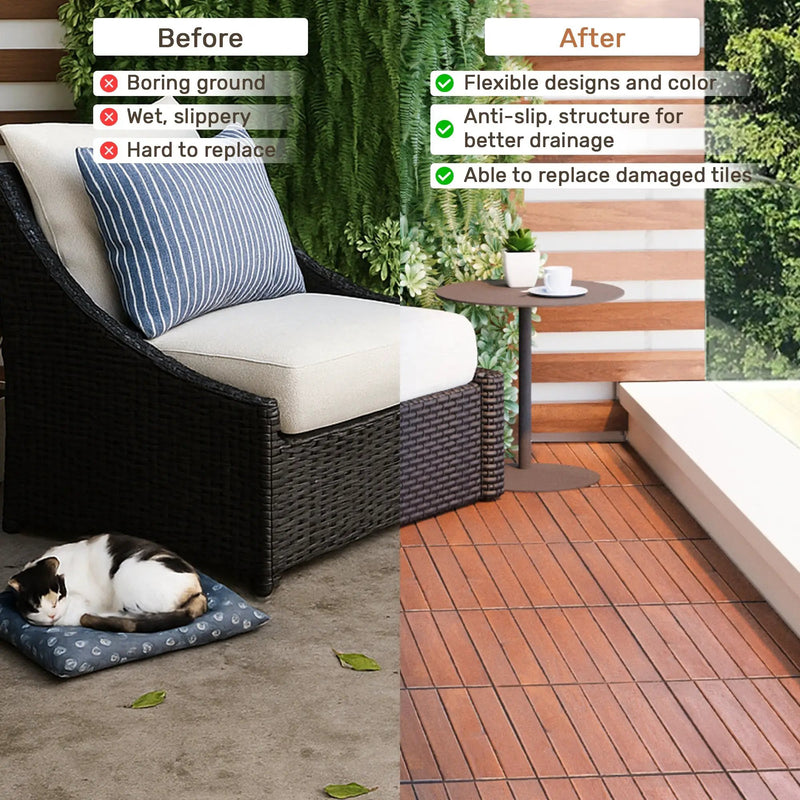 10 PCS Interlocking Acacia Hardwood Deck Tiles by HouseOfZazla