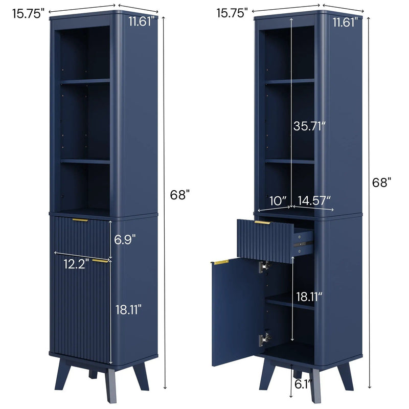 Tall Bathroom Storage Cabinet With Adjustable Shelves And 1 Drawer & Door by HouseOfZazla