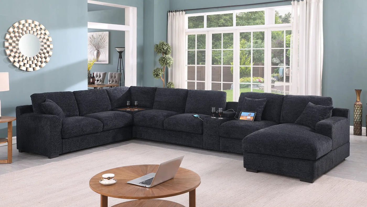 Celine - Fabric Corner Sectional Sofa With Right-Facing Chaise, Cupholders, And Charging Ports by Unique Piece Furniture
