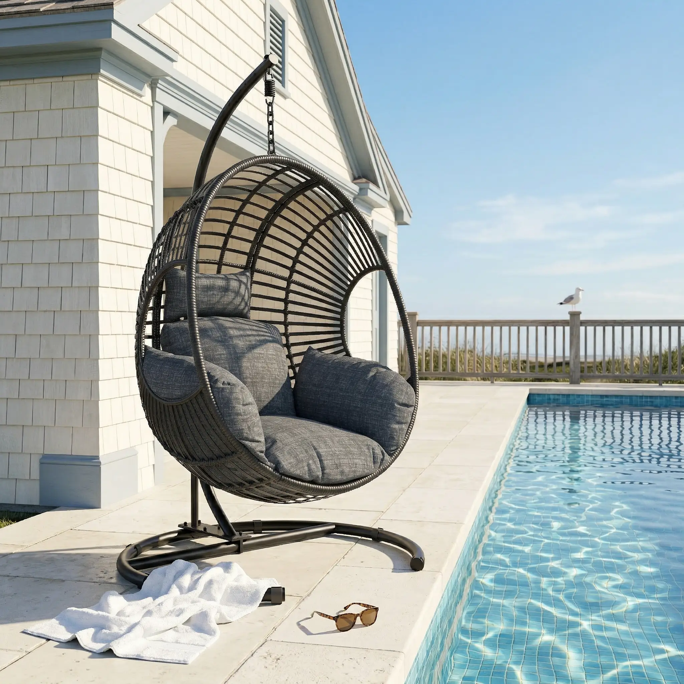 42 Extra Wide U-Base Hanging Egg Chair with Cushion by HouseOfZazla
