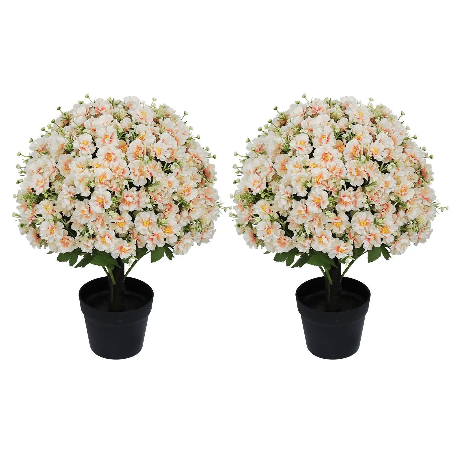 Artificial Snow Lotus Potted Plant, Artificial Floral Decor For Indoor & Outdoor Spaces - White / Pink by Unique Piece Furniture