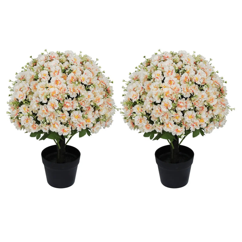 Artificial Snow Lotus Potted Plant, Artificial Floral Decor For Indoor & Outdoor Spaces - White / Pink by Unique Piece Furniture