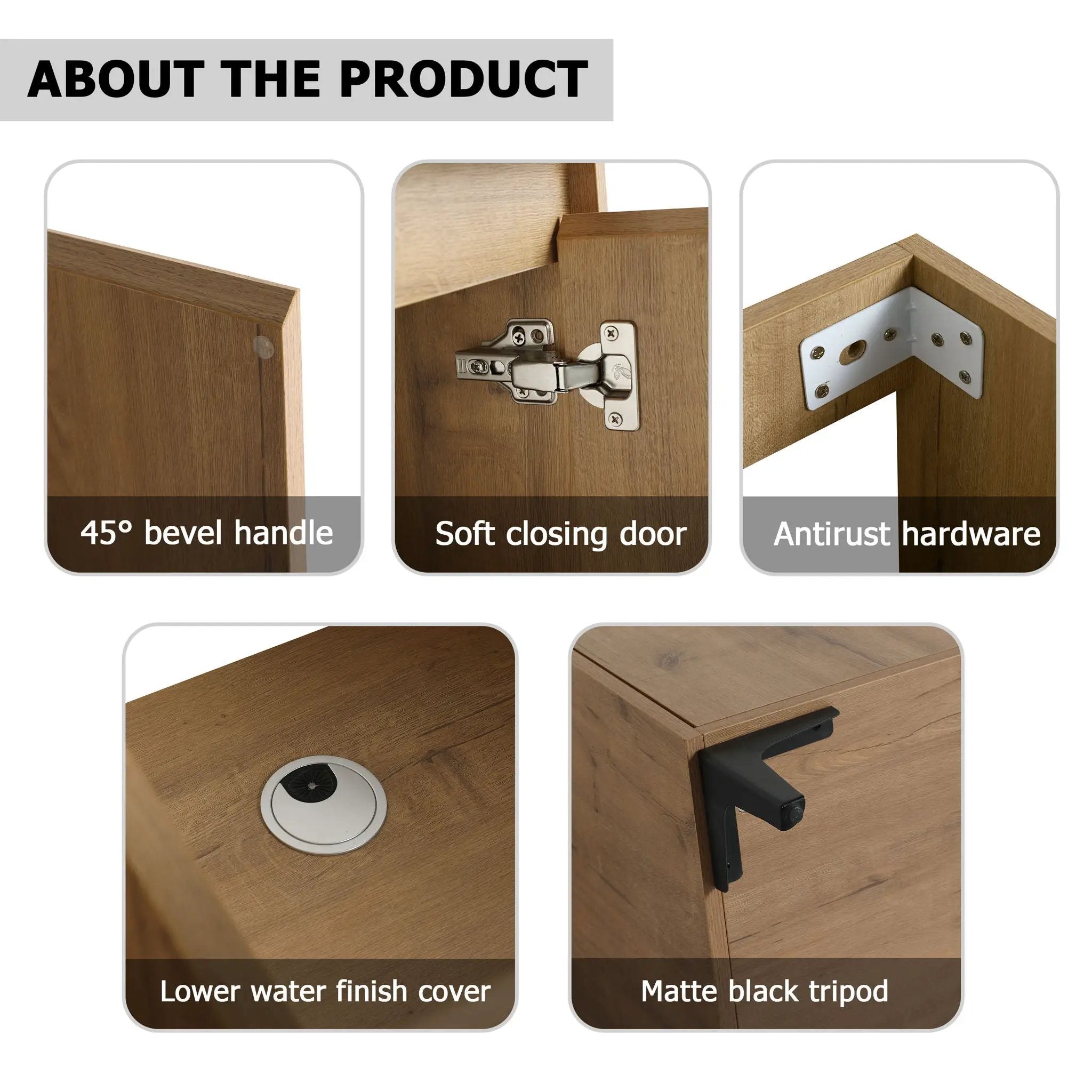 Elegant 48" Freestanding Bathroom Vanity With Double Resin Sink And Storage Rack Soft Close Doors - Imitative Oak by Unique Piece Furniture