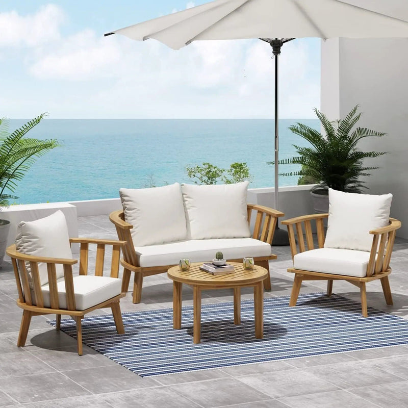 Patio Furniture Set, Outdoor Acacia Wood Patio Club Chair With Table by HouseOfZazla