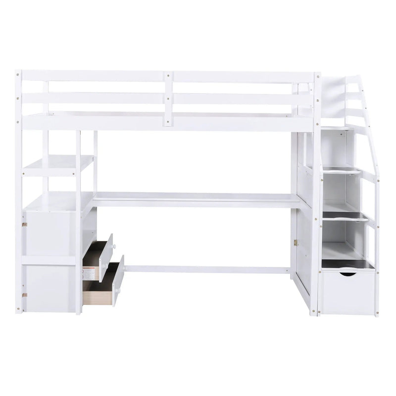 Loft Bed With Desk, Shelves, 2 Drawers, Storage Staircase by Unique Piece Furniture