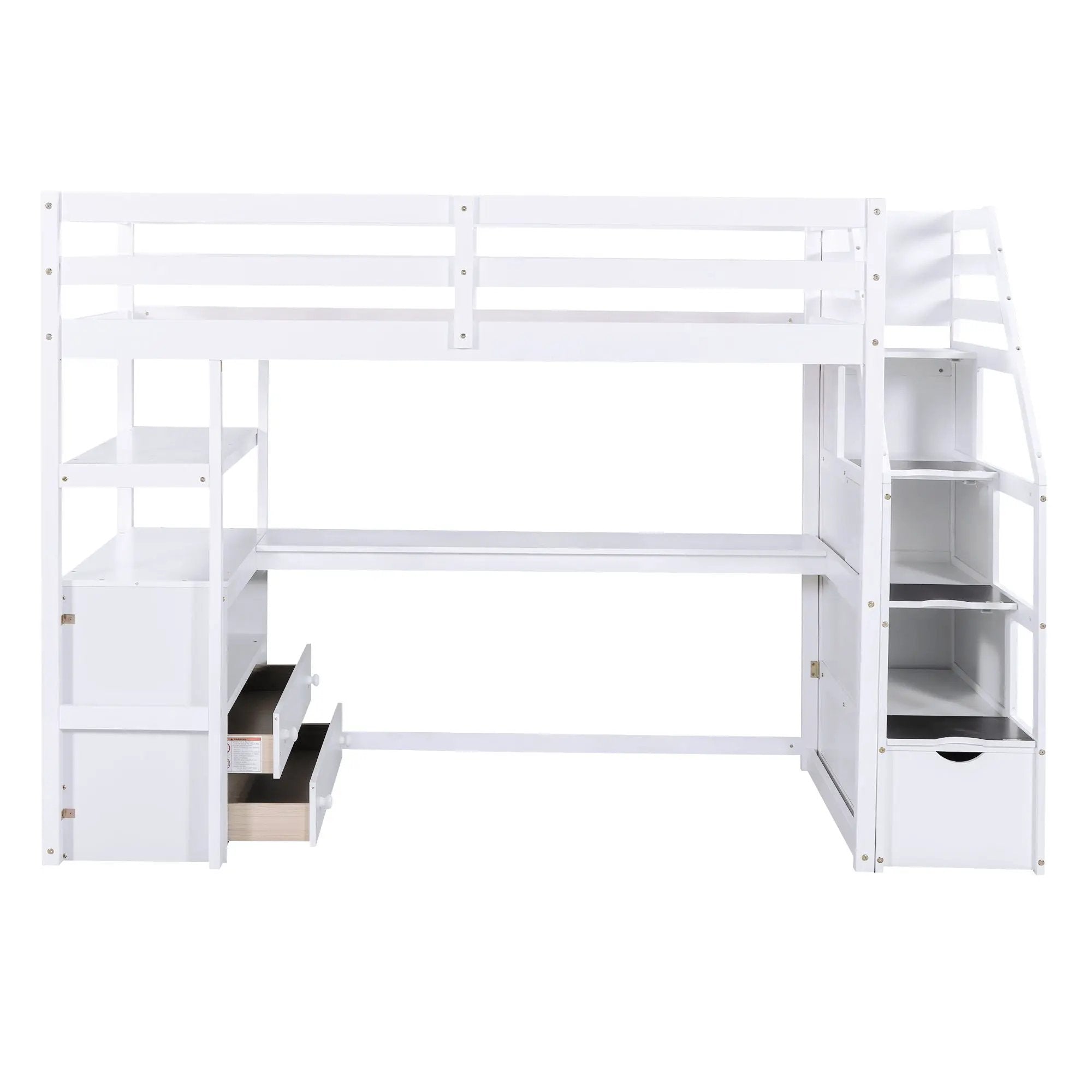 Loft Bed With Desk, Shelves, 2 Drawers, Storage Staircase by HouseOfZazla