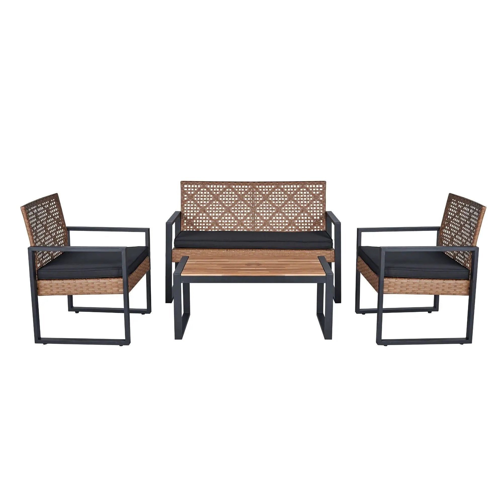 4 Piece Patio Furniture Set With Acacia Wood Table Top And Cushions by HouseOfZazla