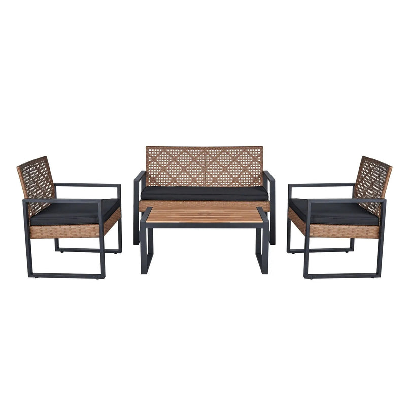 4 Piece Patio Furniture Set With Acacia Wood Table Top And Cushions by HouseOfZazla
