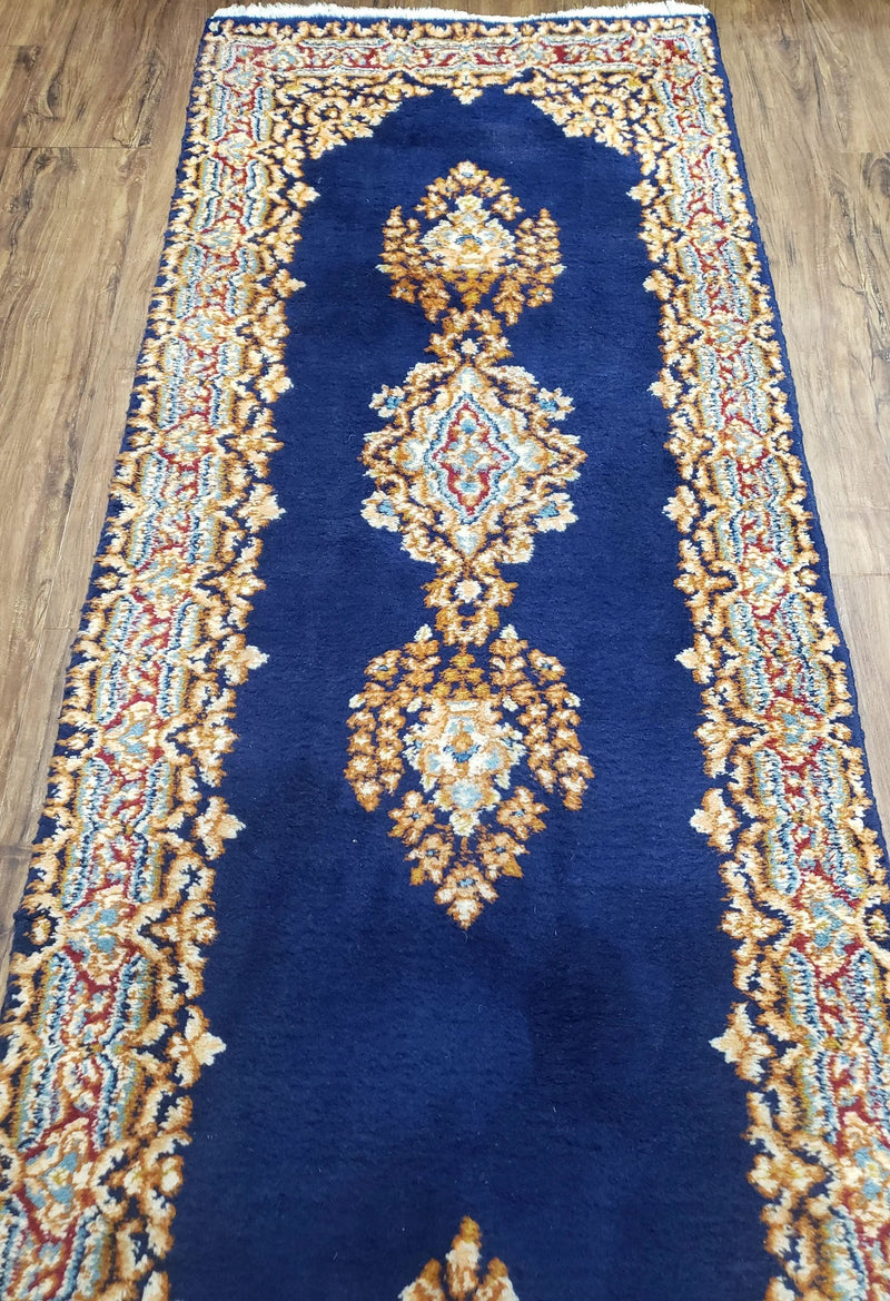 Semi Anique Dark Blue Persian Kerman Runner, 2'7" x 13'5" by Jewel Rugs