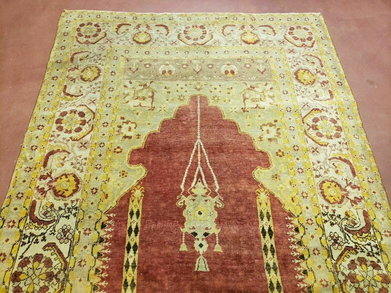 4' 5" X 7' Antique HandmadeTurkish Prayer Melas Oushak Wool Rug Mehrab Nice by Jewel Rugs