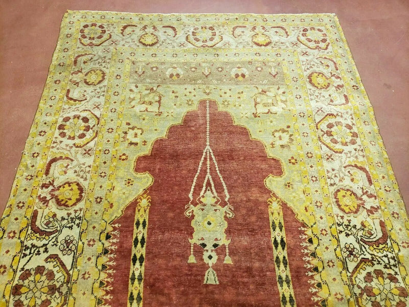 4' 5" X 7' Antique HandmadeTurkish Prayer Melas Oushak Wool Rug Mehrab Nice by Jewel Rugs