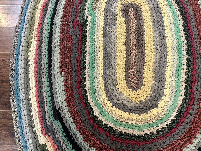Antique American Braided Rug 5x7, Oval Multicolor Handmade Wool Braided Carpet by Jewel Rugs