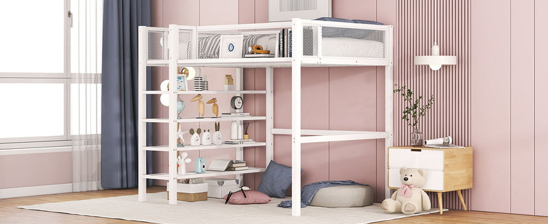 Loft Bed With 4 Tier Shelves And Storage by HouseOfZazla