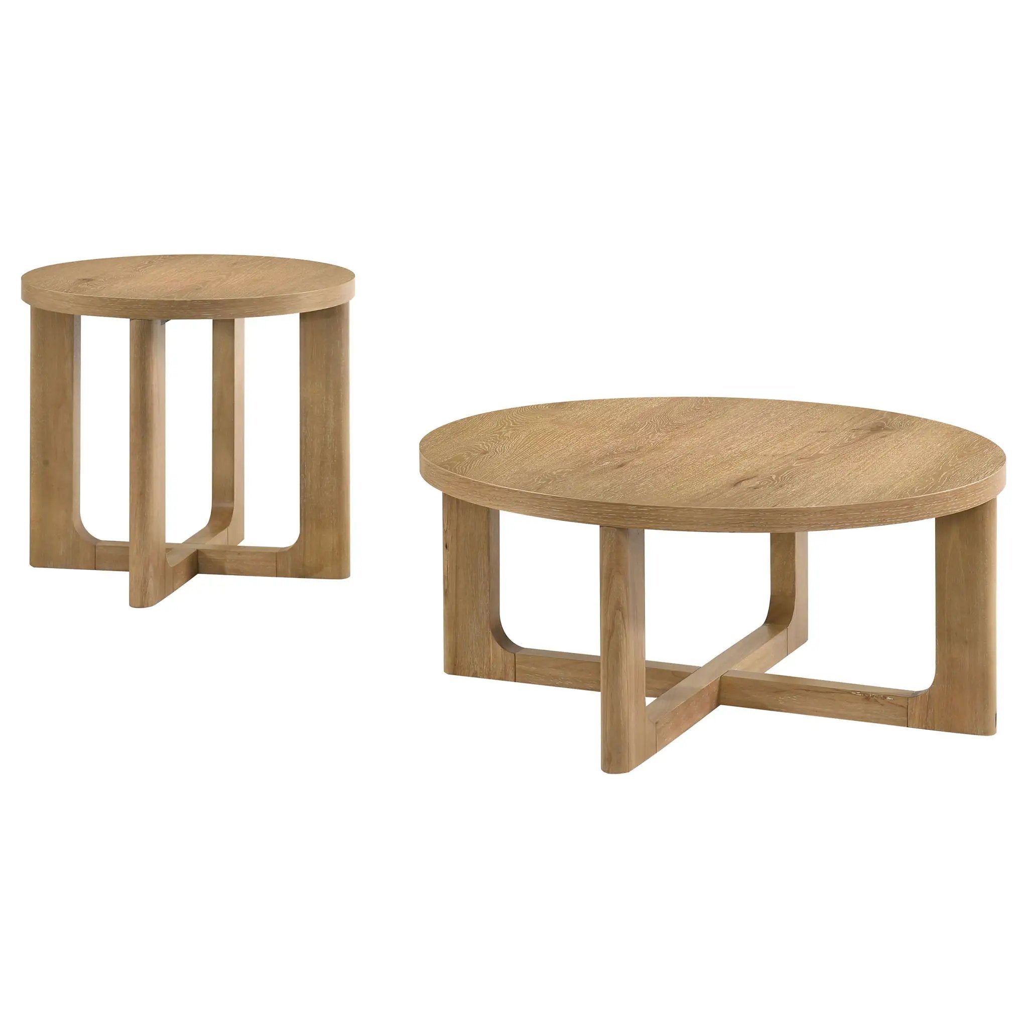 Kessler 2-piece Round Sculptural Wood Coffee Table Set Light Oak by Unique Piece Furniture