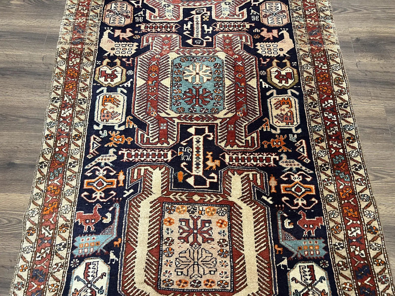 Persian Ardabil Wide Runner Rug 4x10 - Geometric Medallions & Animal Pictorials by Jewel Rugs